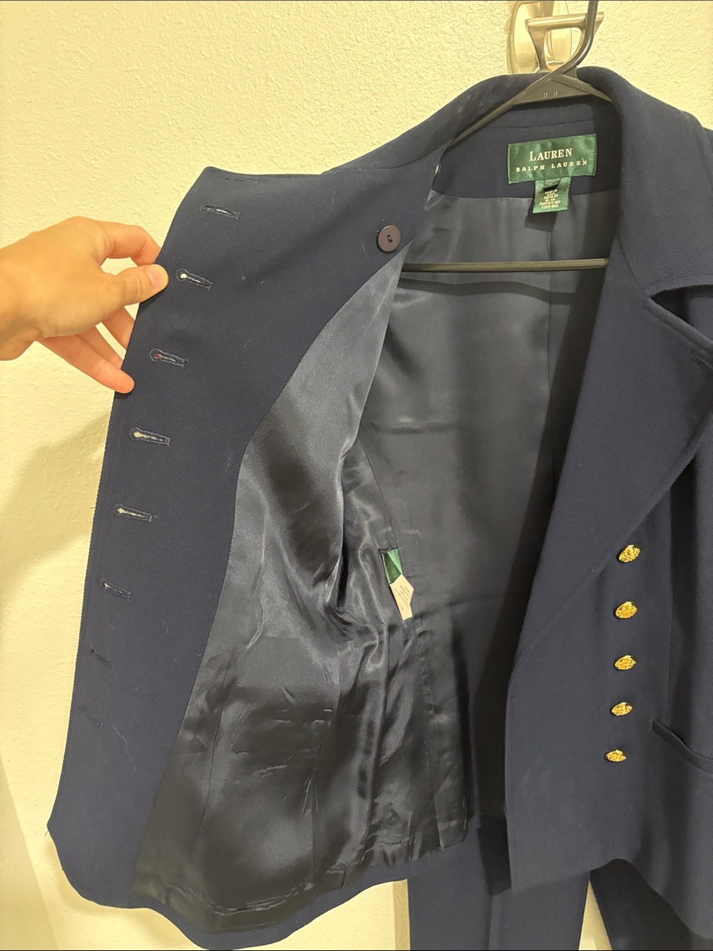 Lauren Ralph Lauren Navy Asymmetric Gold-Button Blazer - Picture 4 of 11